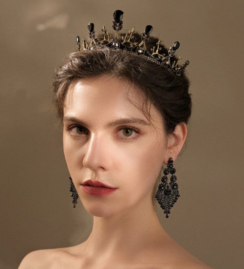 Crystal Tiara – Vintage Baroque Black Princess Crown & Goth Evil Queen Headdress