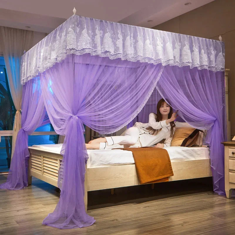 DecorBites™ Lace Palace Mosquito Net Tent for Queen/Double Bed with Stainless Steel Frame