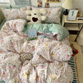 DecorBites™ Cute Cartoon Washed Cotton 4-Piece Bedding Set for Spring Soft Skin-Friendly Sheets