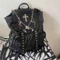 Gothic Y2K Backpack Black Grunge Cross Skeleton | MUNSIEUR