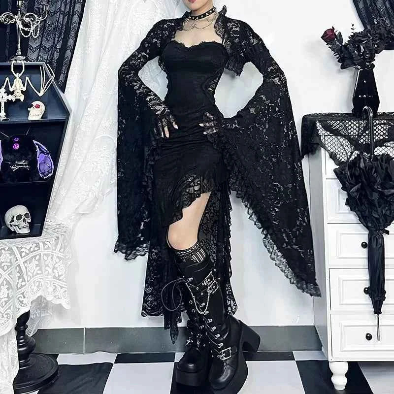 Gothic Classic Lace Flare Sleeve Blouse Y2K Rave
