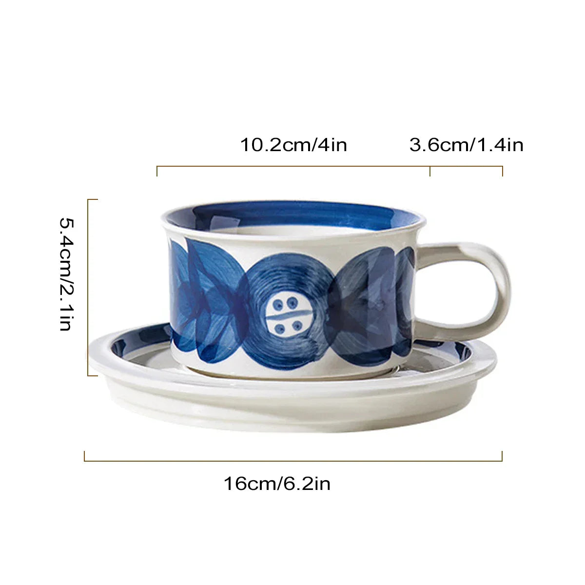 DecorBites™ Hand-Drawn Ceramic Espresso Cup with Saucer, 8oz Cappuccino Cups