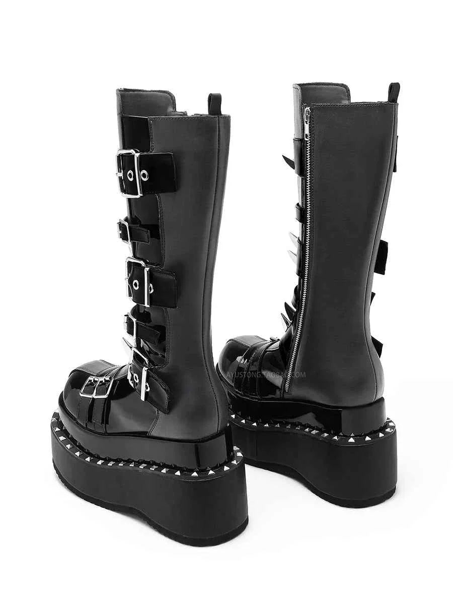Spike Rivet Platform Motorcycle Boots Punk Style
