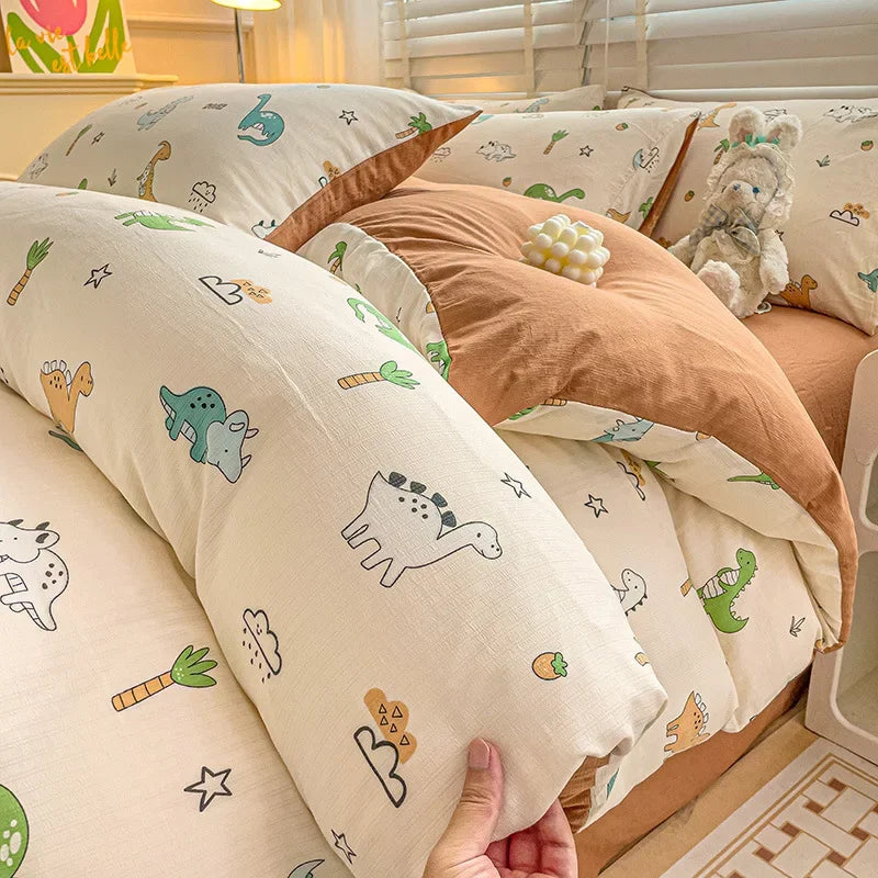 DecorBites™ Cotton Flower Printed Comforter Set: Breathable Double-Layer Yarn, Soft Bedding for Girls