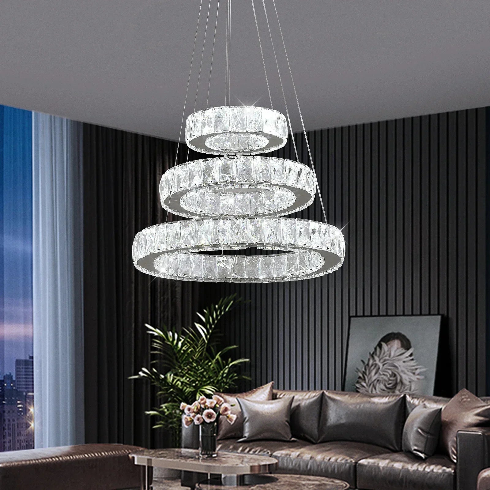 DecorBites™ Crystal LED Chandelier: Modern Pendant Light for Luxury Home Decor and Living Room