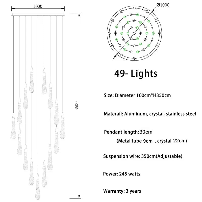 DecorBites™ Gold Drop Design LED Crystal Chandelier for Staircase & Lobby