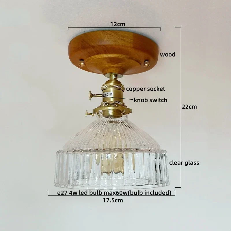 DecorBites™ Green Glass LED Ceiling Lamp Nordic Wood Copper Ceiling Lights
