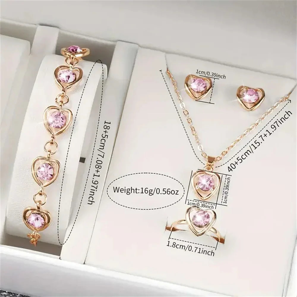 6-Piece Women's Quartz Watch Set — Leather Bands, Heart Rhinestone Analog Watches, 42mm (1.65in) Dial