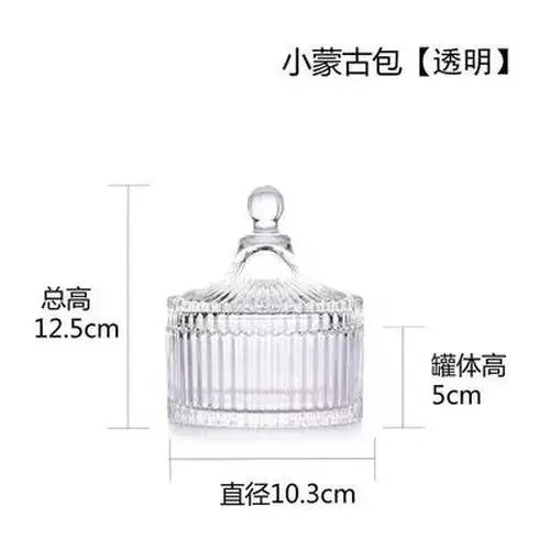 DecorBites™ Green Striped Glass Jar with Lid, Small Objects Jewelry Storage Jar