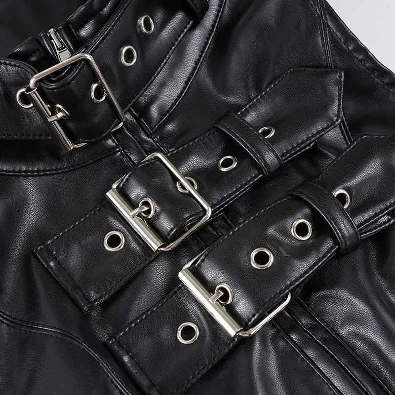 Retro Punk Pu Leather T-shirt and Combination Arm Sleeves