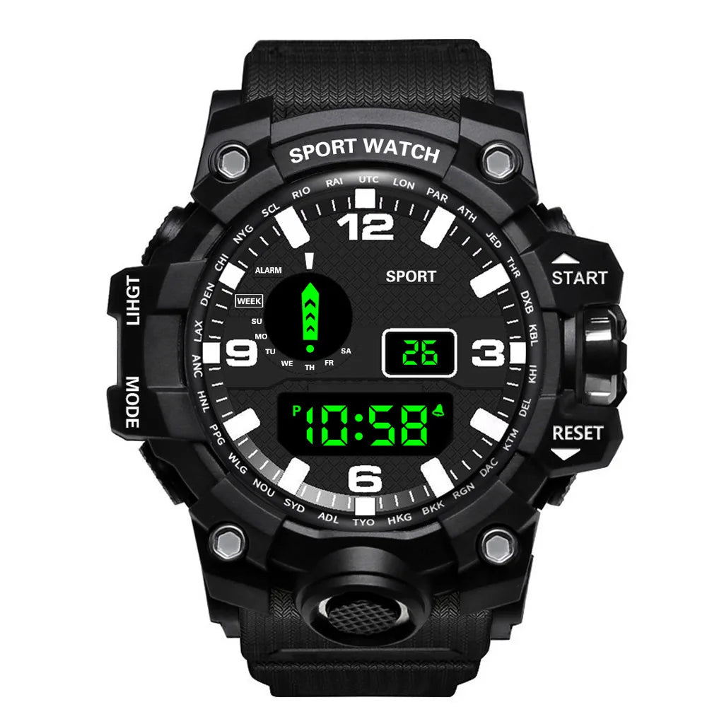 Men's Large Dial Digital Sports Watch – 55mm Waterproof Luminous Alarm Military Style