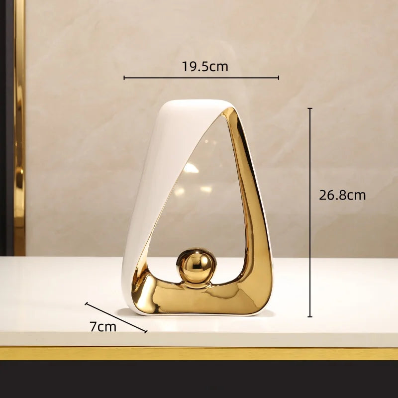 DecorBites™ Geometric Triangles Golden Ball Skeleton Sculpture: Abstract Home Decor Figurine