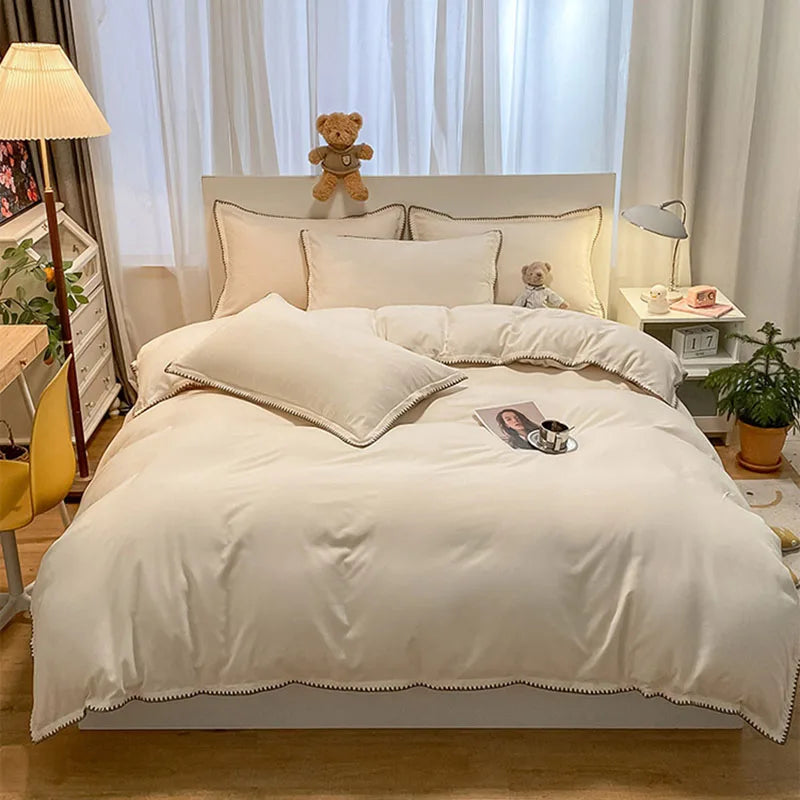 DecorBites™ Cozy Shell Edges Bedding Set: Soft Duvet & Fitted Sheet for Autumn/Winter