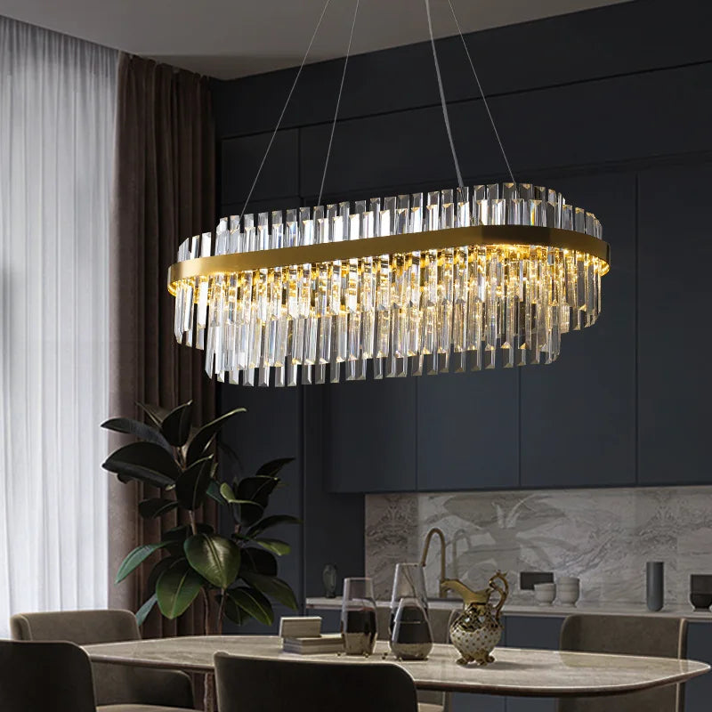 DecorBites™ Gold Metal Round Dimmable LED Pendant Light with K9 Crystals