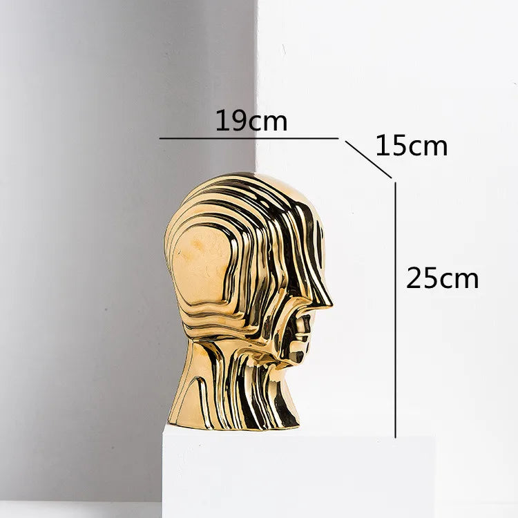 DecorBites™ Geometric Ceramic Head Sculpture | Golden Alien Figurine