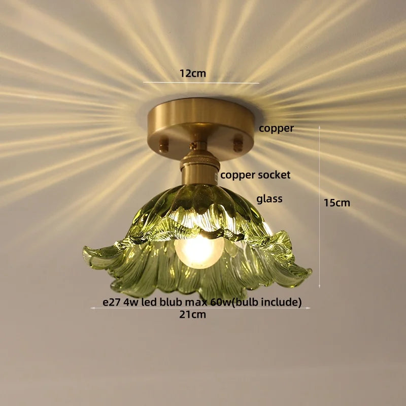 DecorBites™ Green Flower Glass LED Ceiling Light Fixture - Nordic Modern Design