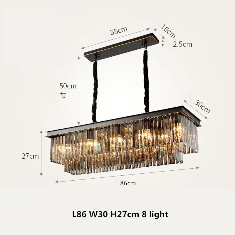 DecorBites™ Gold Black Metal Crystal Pendant Lights Chain Hanging LED Suspension Lamp Fixtures