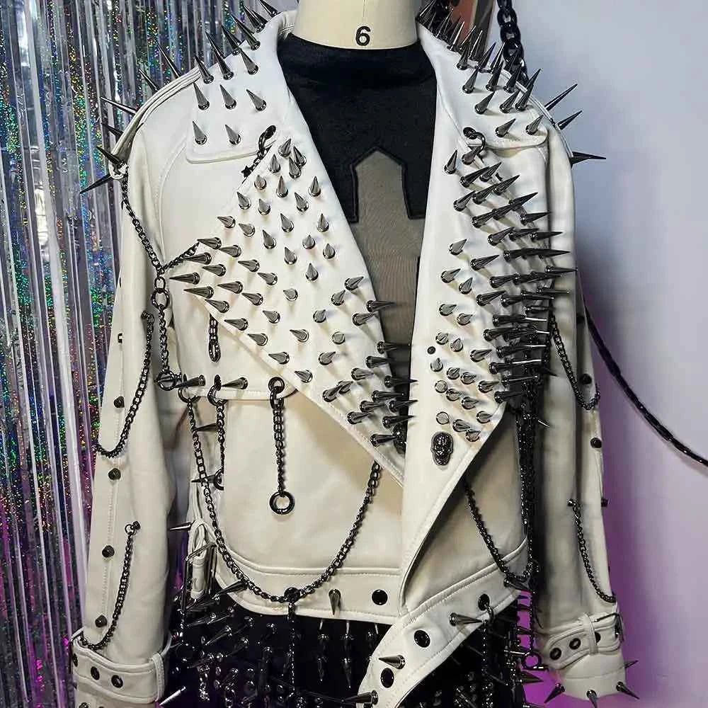 Y2K Vegan Leather Skull Coat Studded Rivet Gothic Grunge