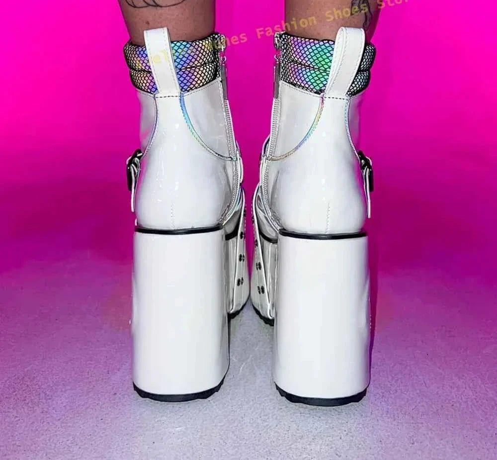 Green Spaced Out Platform Boots Round Patchwork Women Cyberpunk