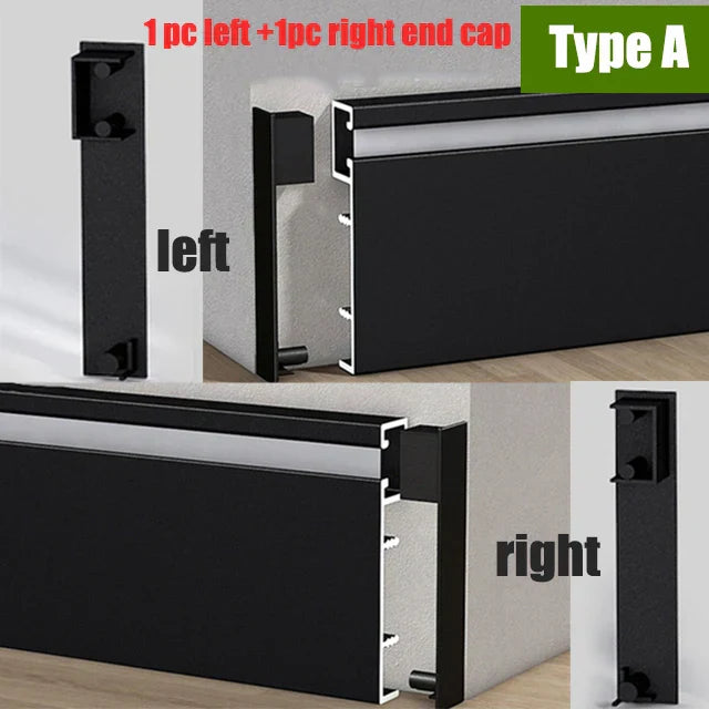 DecorBites™ Black Aluminium LED Profile for Recessed Skirting with Silicone Cover