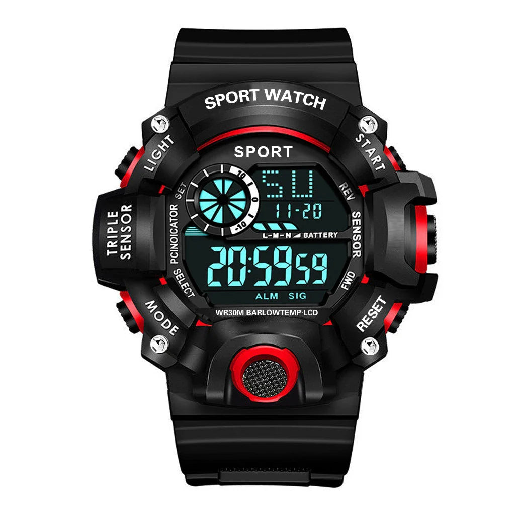 Men's Large Dial Digital Sports Watch – 55mm Waterproof Luminous Alarm Military Style