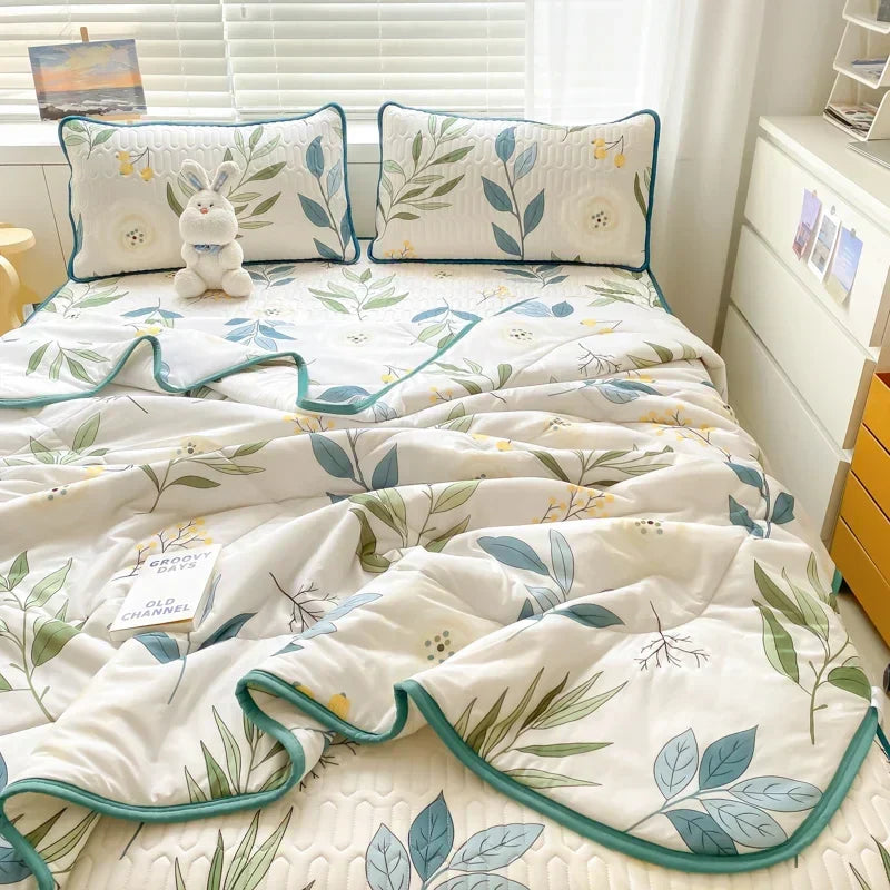 DecorBites™ Double-Sided Cool Comforter Set: Ice Silk Duvet, Fitted Sheet, Pillowcase