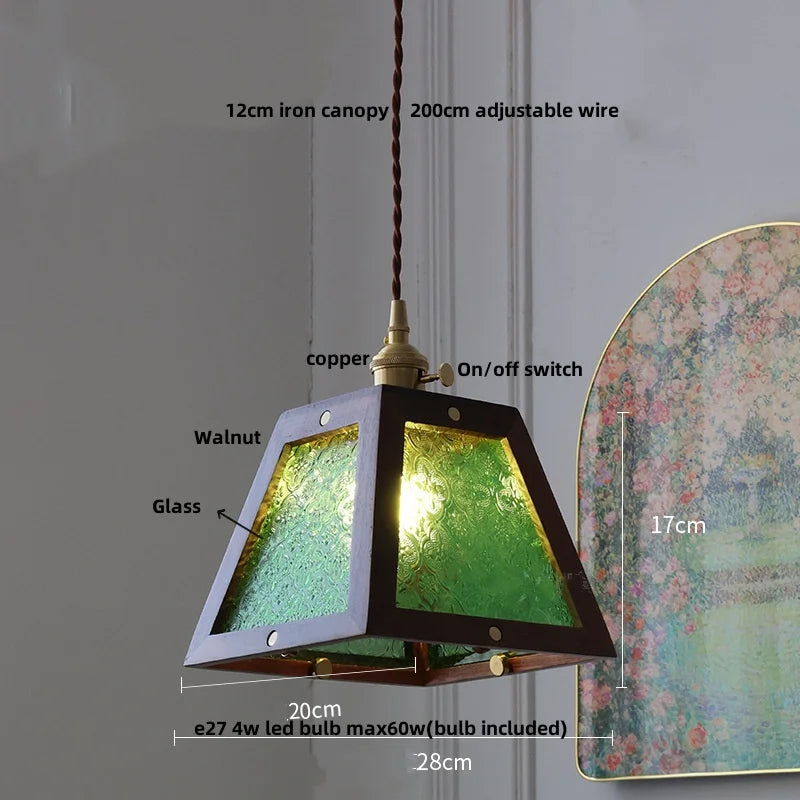 DecorBites™ Glass LED Pendant Lamp with Walnut Wood Brass Accent