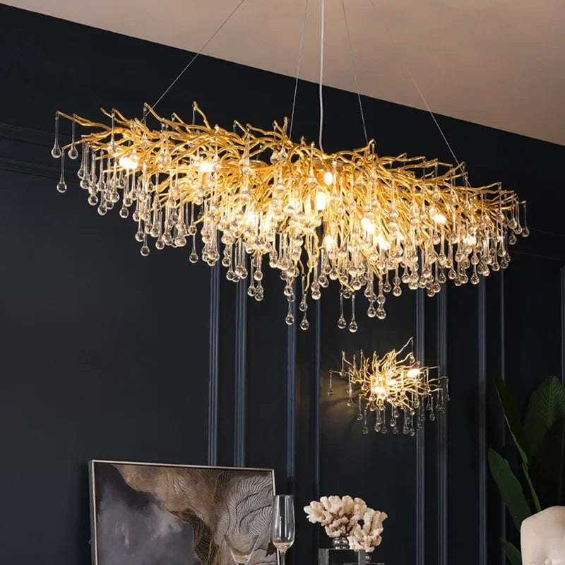 DecorBites™ Golden Branch Crystal Chandelier for Modern Luxury Living Room & Hotel Lobby Decor