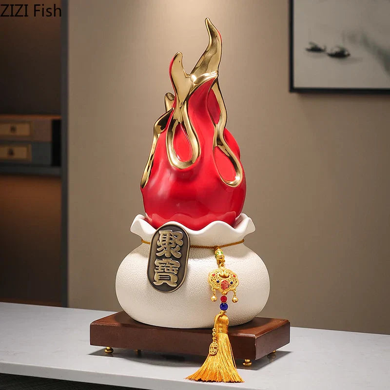 DecorBites™ Gilded Pitaya Cat Ceramic Feng Shui Ornament Landscaping Decoration