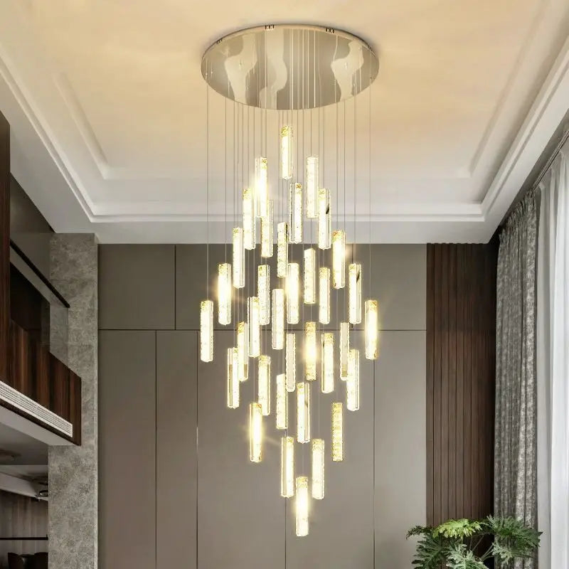 DecorBites™ Gold Chrome Steel Crystal Pendant Lights with Dimmable LED for Villa Stair