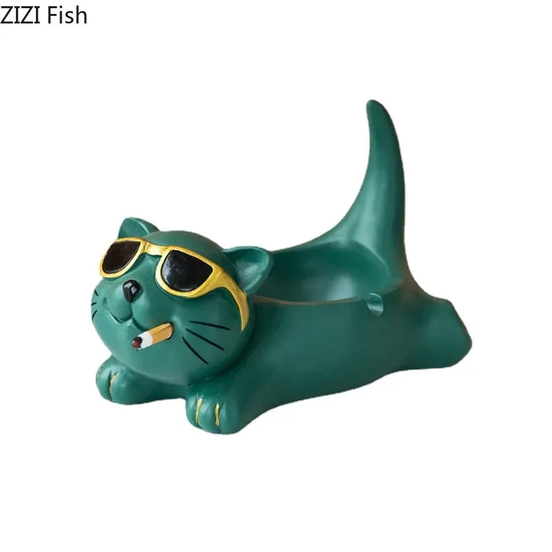 DecorBites™ Cute Glasses Cat Ashtray Smoking Accessories Cartoon Animal Shape Gifts Semi-Branded