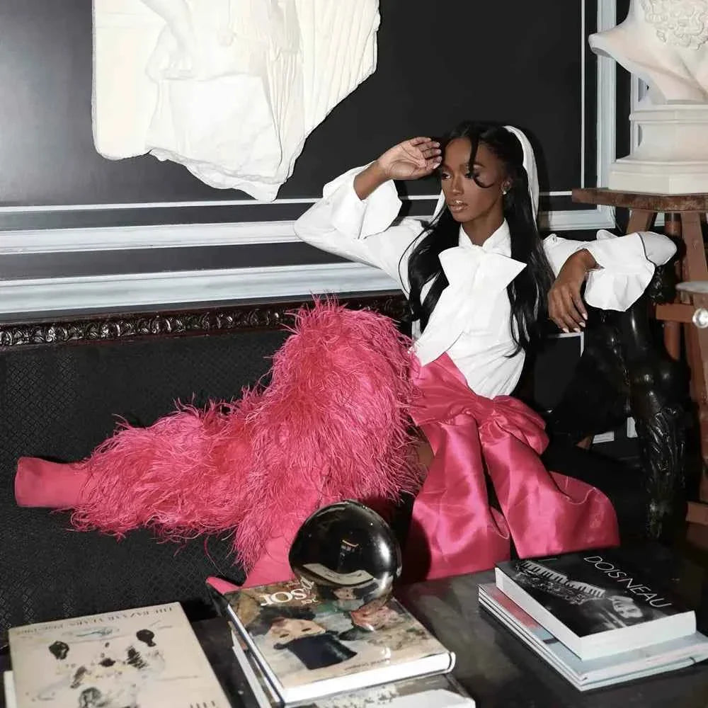 Feather Stiletto Heels Over-the-Knee Boots Plush Fluffy Feather