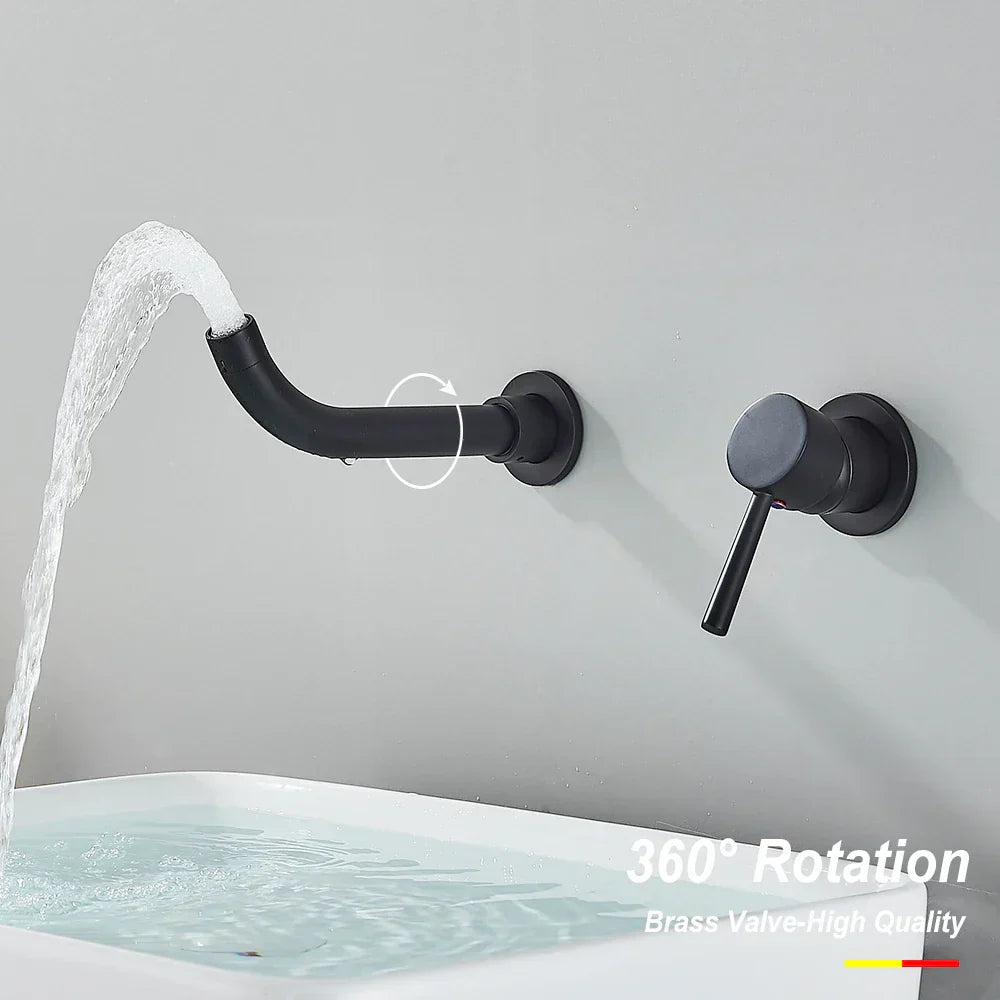 DecorBites™ Gold Brass Bathroom Faucet with Modern Lever Handle, Wall Mount Sink Tap