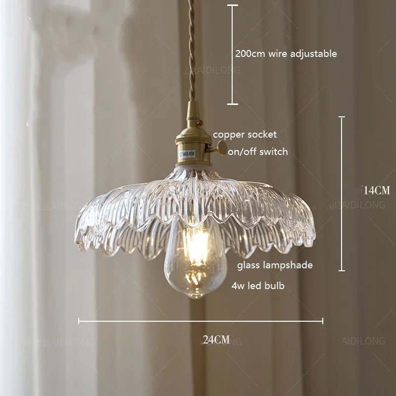 DecorBites™ Green Glass LED Pendant Lamp with Copper Wood Handle for Modern Nordic Home Decor