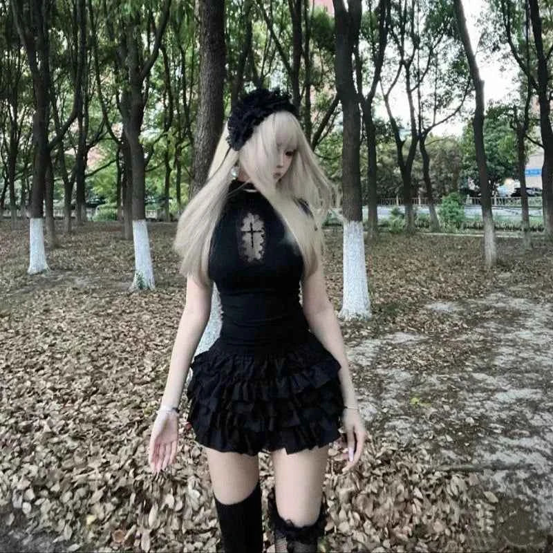 Hollow Out T-shirt Gothic Punk Alt Style