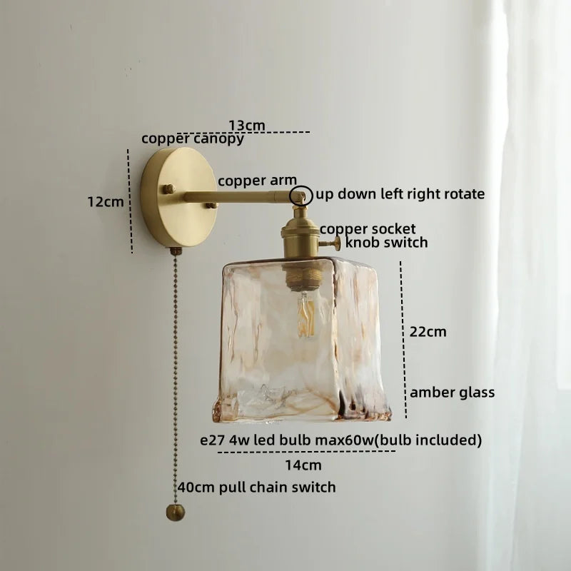 DecorBites™ Glass Copper LED Wall Lamp with Knob Switch for Modern Home Decor