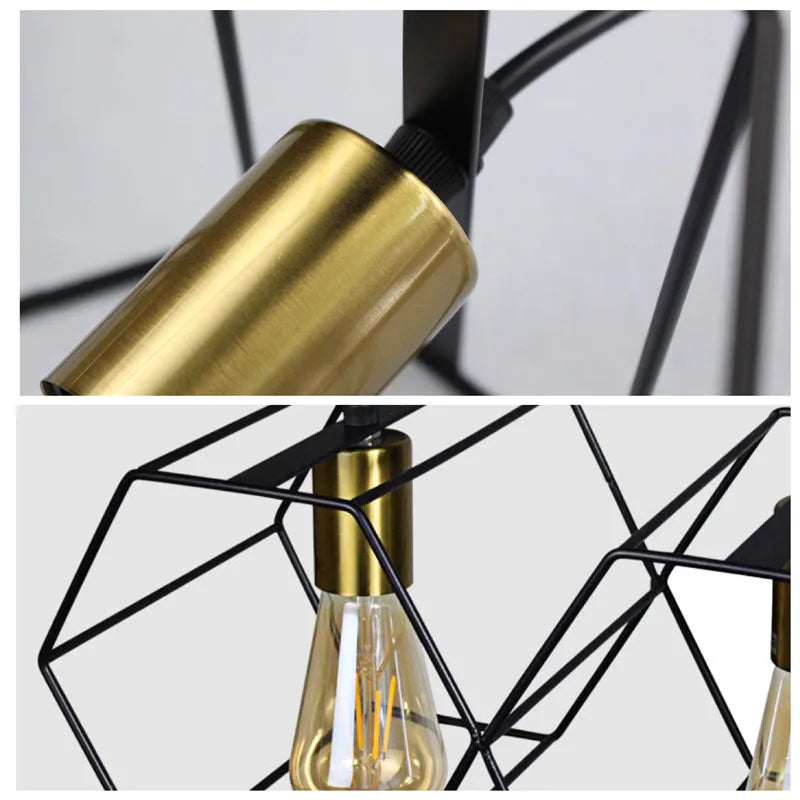 DecorBites™ Geometric LED Chandelier: Modern Metal Frame Light for Dining Room or Bedroom