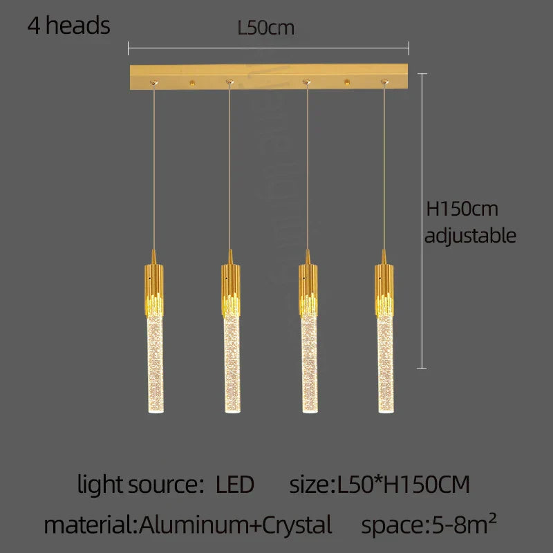 DecorBites™ Gold Crystal LED Chandelier: Modern Dining Room Lamps, Hanging Kitchen Ceiling Light