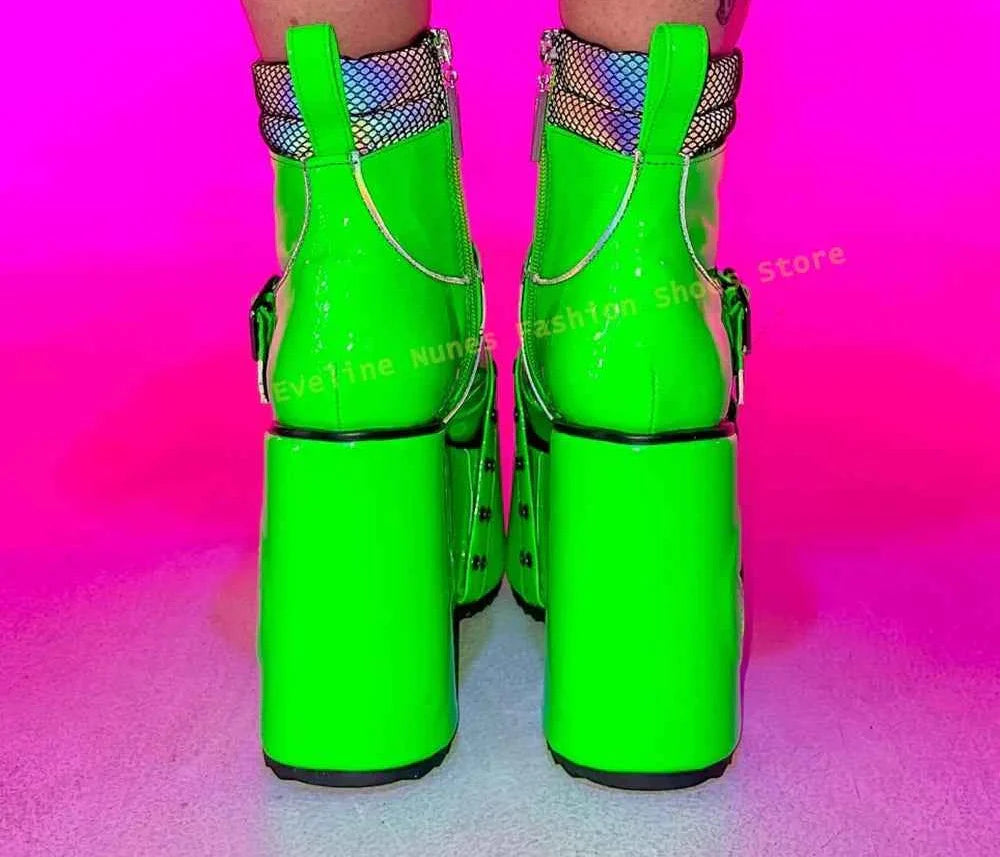Green Spaced Out Platform Boots Round Patchwork Women Cyberpunk