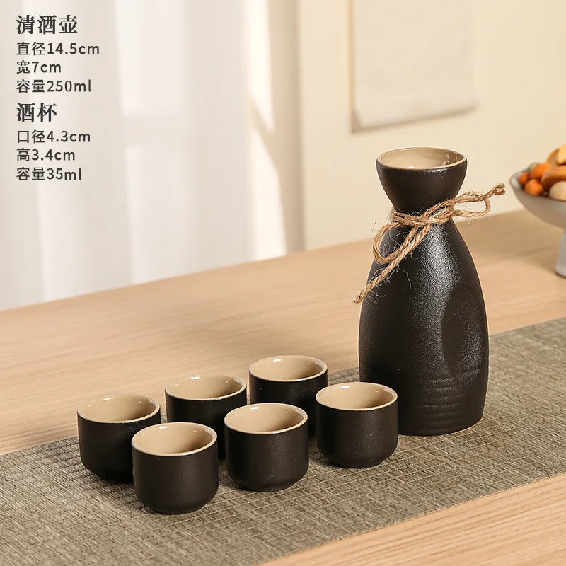 DecorBites™ Black Ceramic Wine Warmer & Sake Pot for Home, Handcrafted Japanese Design