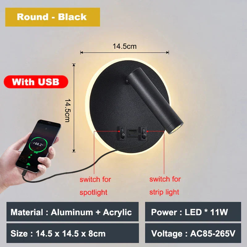 DecorBites™ Adjustable 10W Wall Light Sconce Lamp with Switch - Hotel Bedroom Study Reading