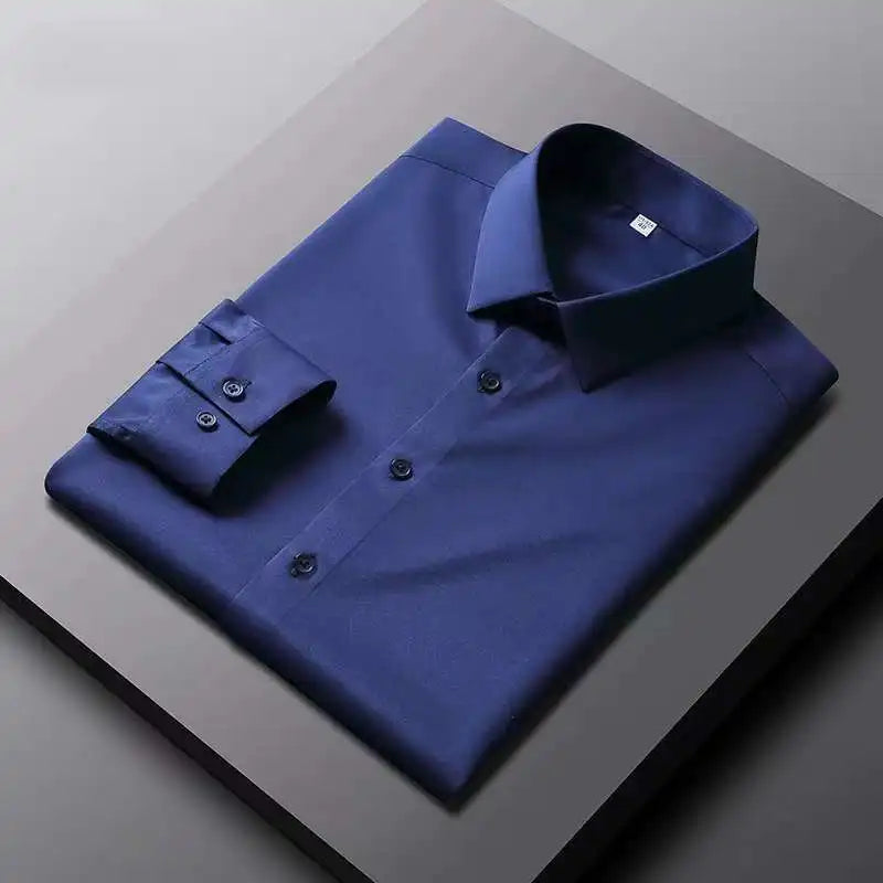 Men's Smart Casual Long Sleeve Button-Down Shirt, Knit Broadcloth Solid