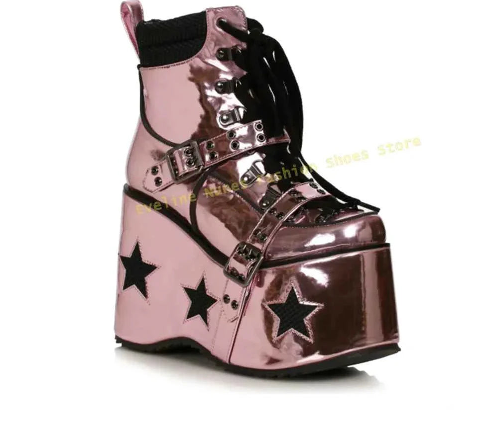Green Spaced Out Platform Boots Round Patchwork Women Cyberpunk