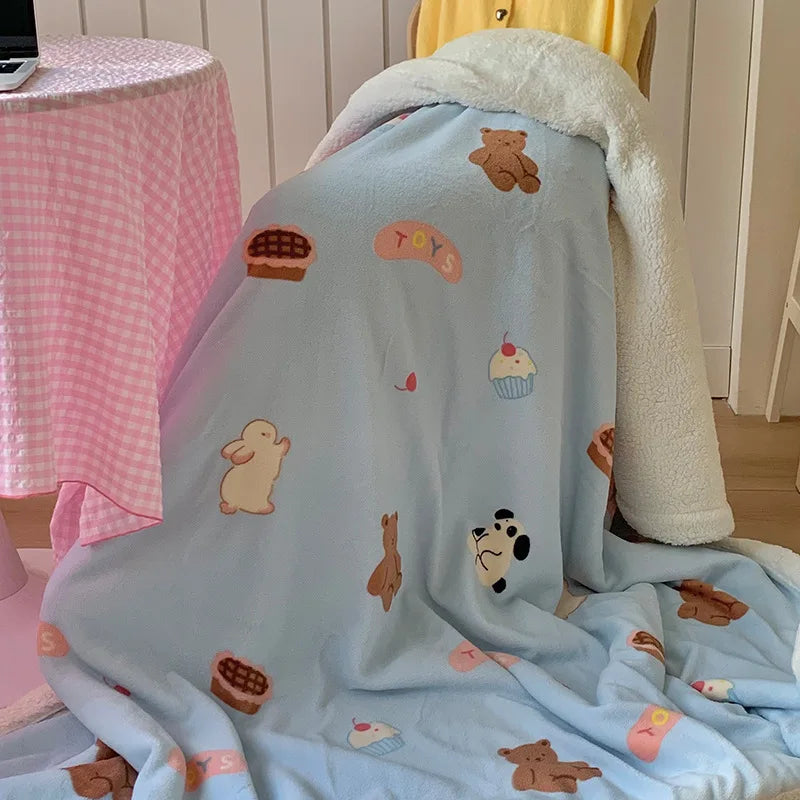 DecorBites™ Korean Cartoon Plush Blanket, Soft Nap Sofa Cover for Home Dormitory