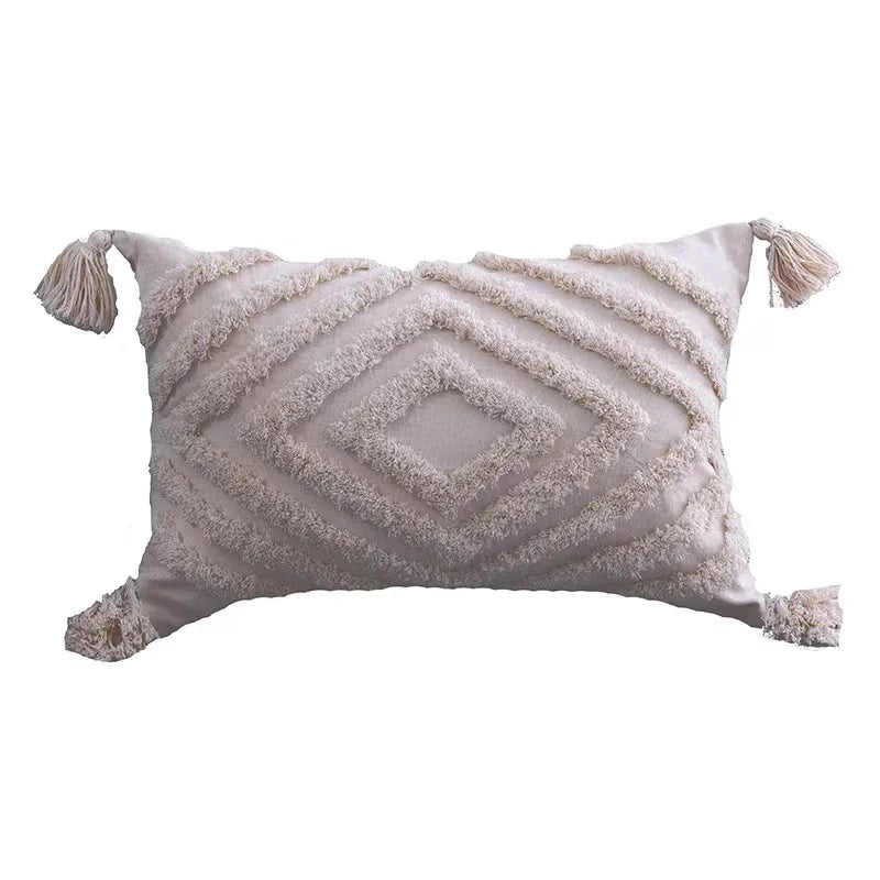 DecorBites™ Geometric Tufted Tassel Pillow Cover - Handcrafted Boho Chic Cushion Cover
