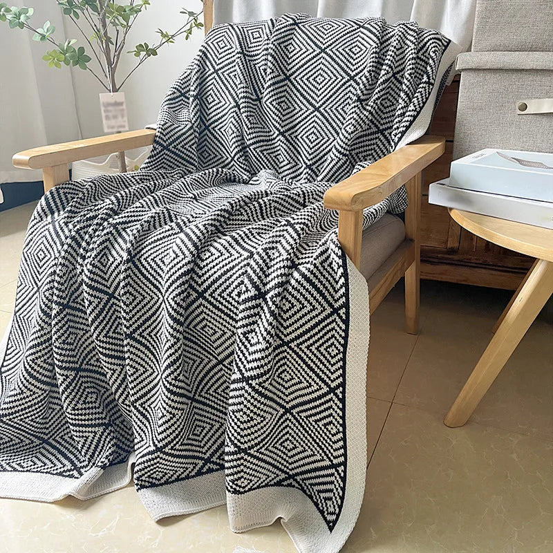 DecorBites™ Knitted Diagonal Stripe Sofa Blanket for Warm Autumn Winter Home Decor
