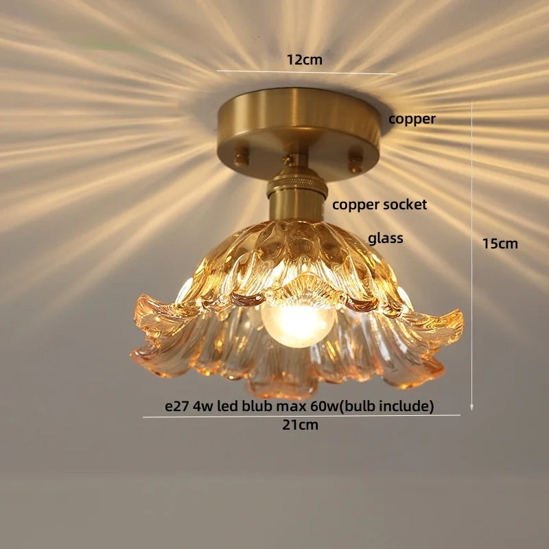 DecorBites™ Green Flower Glass LED Ceiling Light Fixture - Nordic Modern Design