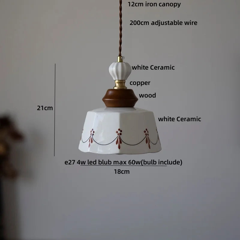 DecorBites™ Copper Wood LED Pendant Light: Ceramic Modern Tassel Hanging Lamp