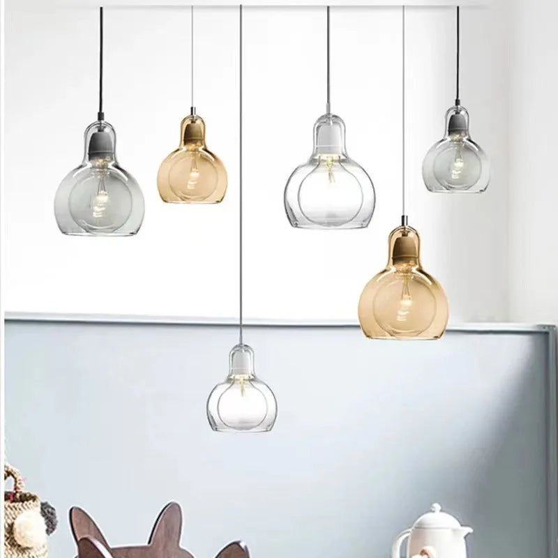 DecorBites™ Gourd Glass Pendant Lamps Clear Amber Modern Dining Room Hanging Lights