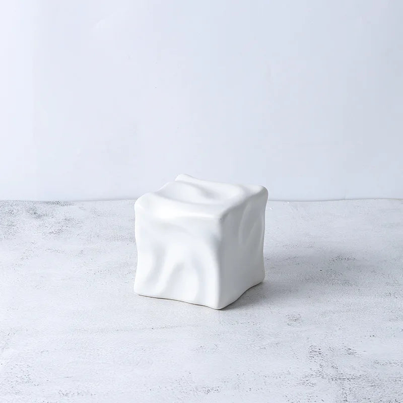 DecorBites™ Gold Ceramic Geometric Irregular Fold Pattern Decorative Figurine